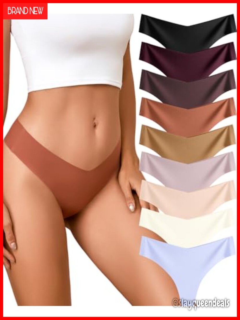 Seamless Thong Underwear 9 Pack No Show V-Waist Stretchable Workout Panties